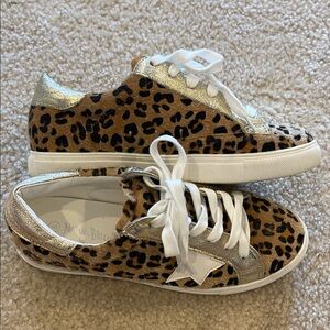 Leopard calf hair sneakers with star cut out